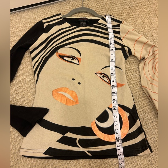 vintage Custo Barcelona long-sleeve Artistic Black and Cream top shirt 1 nwt - Picture 10 of 12